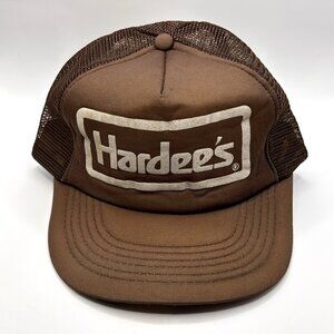 Vintage 1980s Hardees Foam Meshback Trucker Hat Brown Size-A-Just Retro